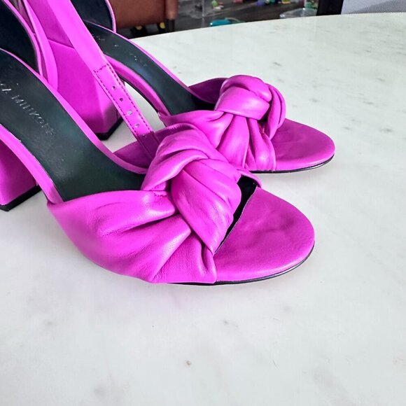 Rebecca Minkoff Fuchsia Knot Block Heel Sandals - Picture 10 of 11